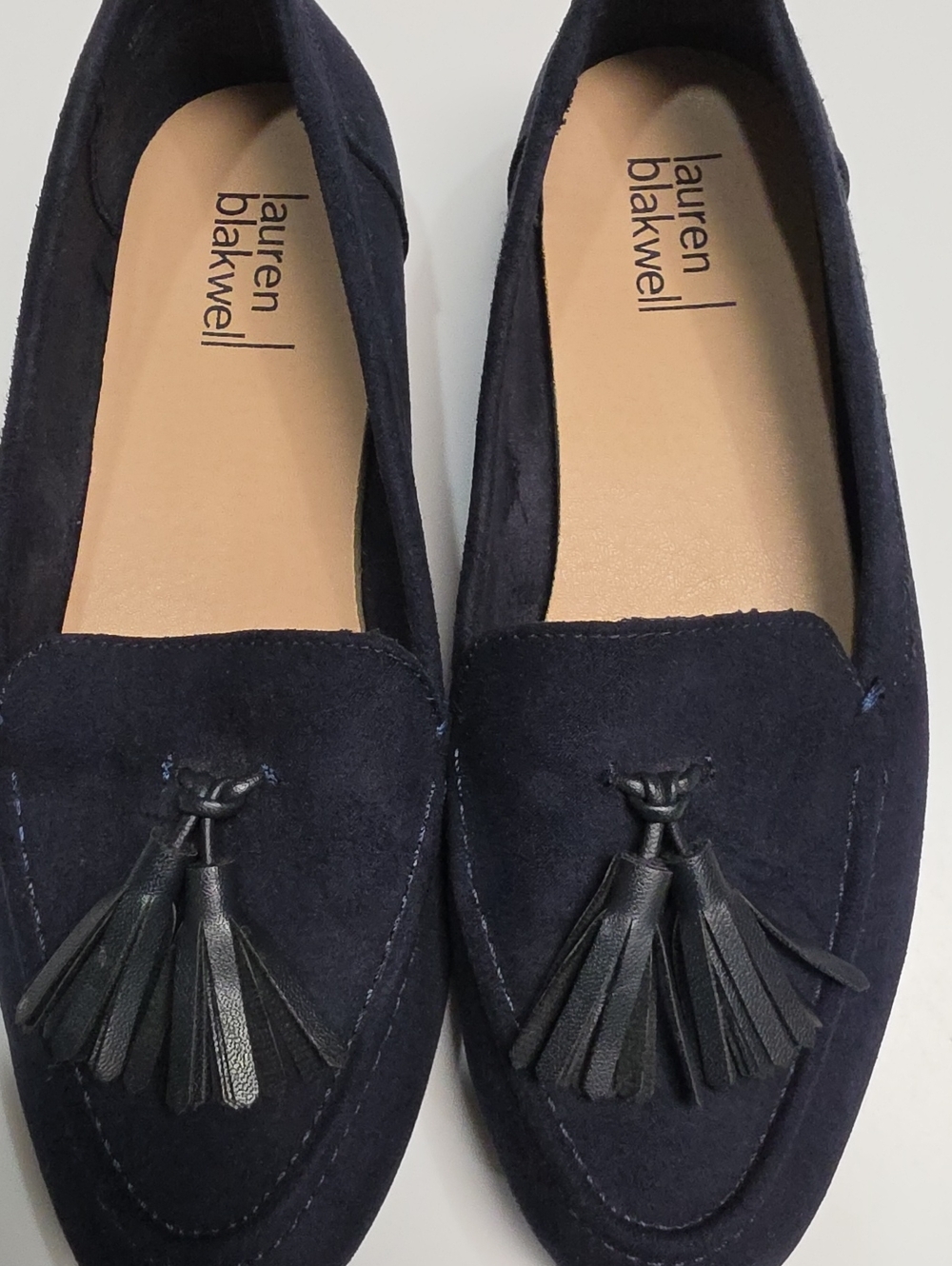Lauren Blakwell Norah Navy Blue Faux Suede Tassel Loafers Flats - Size 8